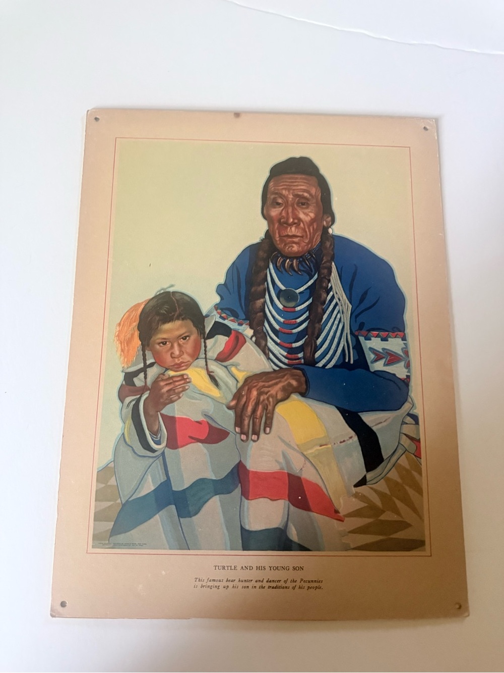 Turtle and His Young Son Wall Art Print - Blue, Red, Cream